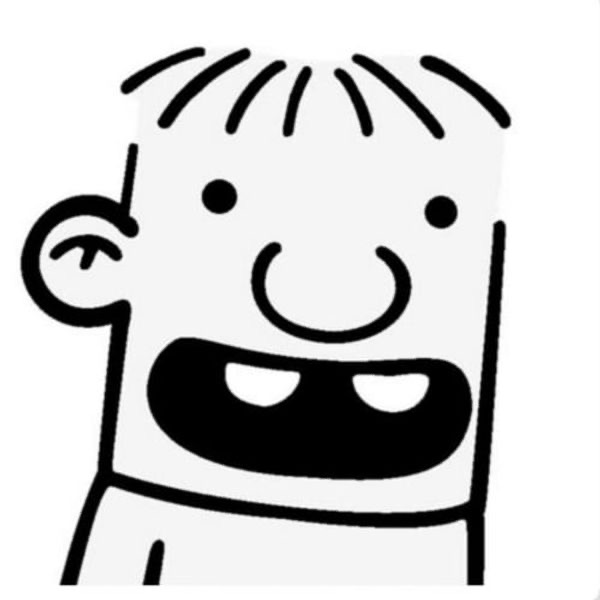 Black and white hand-drawn smiling Rowley face
